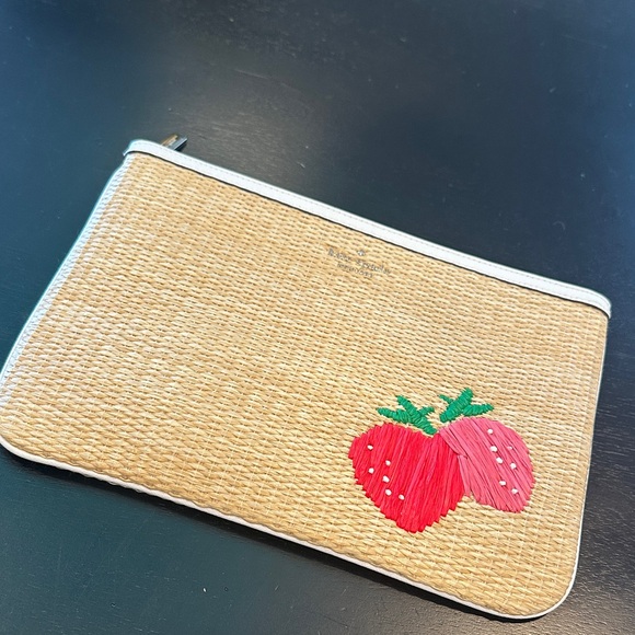Kate Spade Straw Clutch with Red Strawberry Motif - Picture 1 of 6